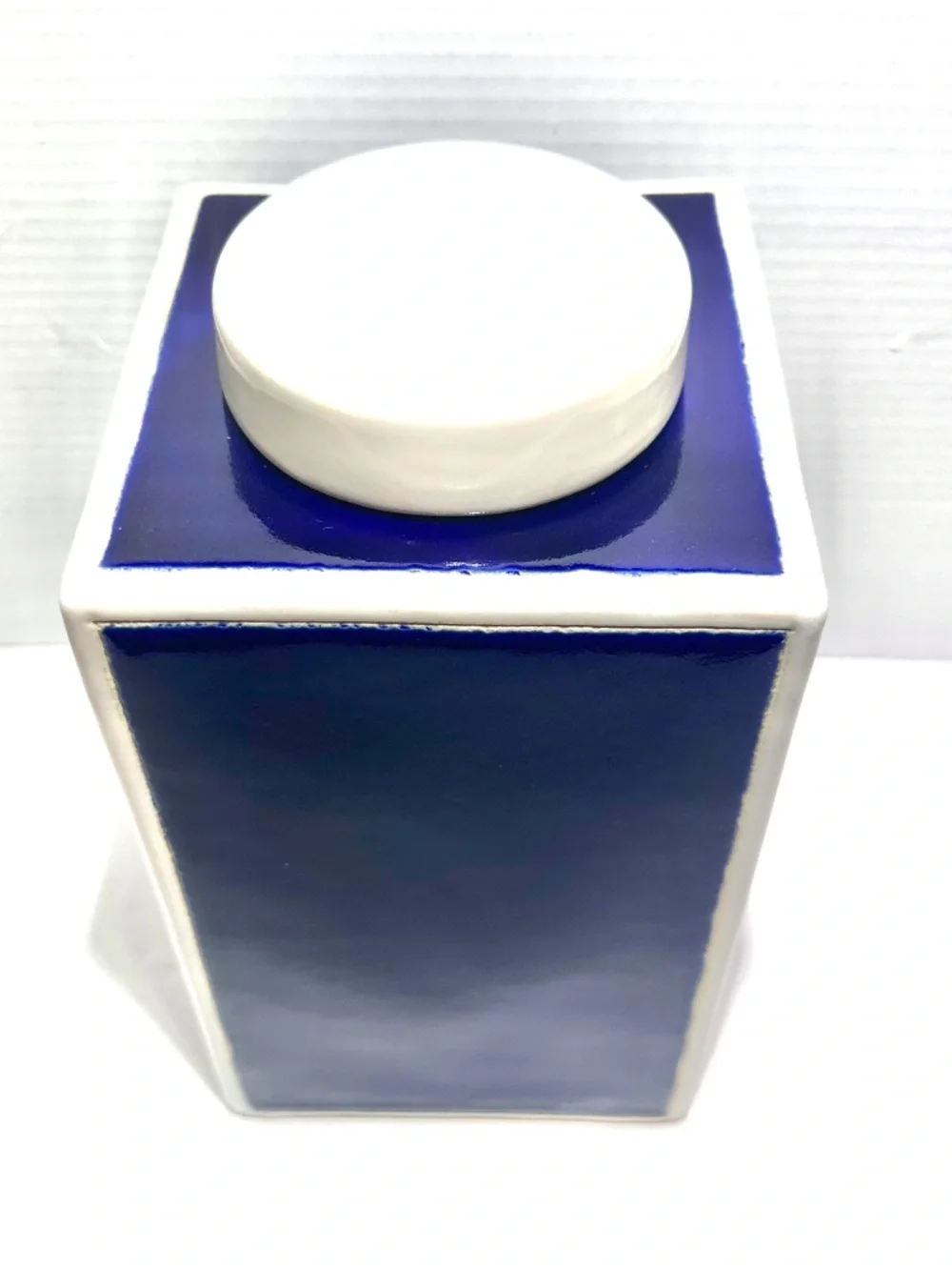 Jonathan Adler Haply Chic Cobalt Blue Ceramic Canister Vase Lid Vintage MCM Pop